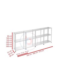 Resim Raf Burada 3 Katlı 4'lü Galvaniz Çelik Raf - Depo, Arşiv, Kiler, Dosya, Market Rafı-31x93 cm-200 cm-0.70 mm 