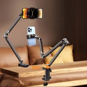 Resim BSAVLR Ayarlanabilir Uzun Çubuklu ve Çok Eksenli Kol ile Klipsli Telefon Tutucu - Canlı Yayınlar, Görüntülü Aramalar, Kitap Okuma, Film İzleme için Katlanabilir Sağlam Tasarım - Masaüstü ve Yatak Başı için Dayanıklı Kelepçe Tabanı - Telefonlar & E-Okuyucuları Destekler, Esnek Konumlandırma | Sağlam Yapı, Masaüstü Telefon Tutucu 