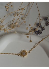 Resim Handmade Pirinç Üzeri Altın Kaplama Güneş Şeklinde Parlak Bileklik - Solar Altın 