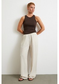 Resim Never More Beli Lastikli Boru Paça Pantolon Bej Bej 
