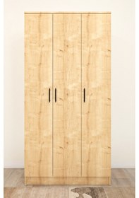 Resim Ases Mobilya Ases Asl644 Geniş Gardırop 3 Kapaklı Elbise Dolabı Siyah Kulplu Beyaz Ve Safir Meşe Safir Meşe 