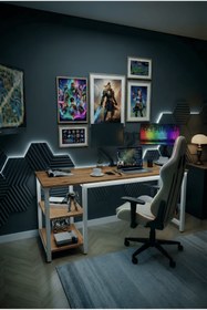 Resim reflekta Raflı Oyuncu Masası 60x160 cm. Gaming Masa Demonte 