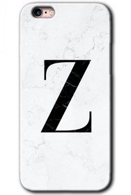 Resim iPhone 6 Plus Kılıf HD Desen Baskılı Arka Kapak - Beyaz Mermer Desenli Z Harfi 