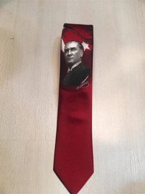 Resim Kırmızı Atatürk Kravat Resmi Açık Gri 