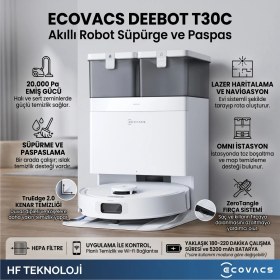 Resim Ecovacs 20000PA Emiş Gücü ile Omni Istasyonlu , 75°c Sıcak Suda Yıkama , Deebot T30C Robot Süpürge, 