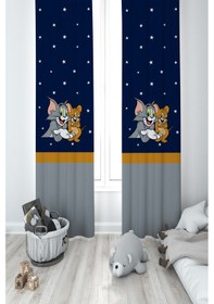 Resim Mekta Home Bebek Ve Çocuk Odası Tom Ve Jery Desenli 2 Kanat Fon Perde 
