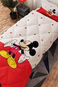 Resim BelezaHome Kırmızı Beyaz Miki Mause Desenli Tek Kişilik Çocuk Yorganı Uyku Seti 