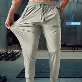 Resim Erkekler için Nefes Alabilir Buz İpeği Jogger Pantolonlar Fermuar Detaylı - Hızlı Kuruyan, Nem Çeken Spor Pantolonlar Spor Salonu, Koşu, Yürüyüş & Günlük Kullanım İçin - Yumuşak, Rahat İpli Bel Bandı, Düz Gri Renk, Hafif & Çok Yönlü Tasarım, Yürüyüş Pantolonları | Fermuarlı Jogger Pantolonlar | Hafif Jogger Pantolonlar 