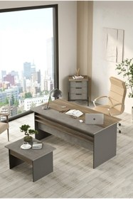 Resim L'occi Concept Darian Abc Ofis Masa Sehpa Keson 3'lü Büro Masa Takımı Kahve-beton-antrasit Dr7-cga 