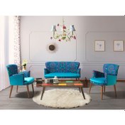 Resim Mobilyabazari Etnik Desen Turkuaz 2+1+1+Sehpalı Çay Seti 