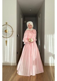 Resim Yeni Sezon Yazlık Tensel Tesettür Elbise Zarif Ve Astarlı Model Pembe 