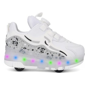 Resim Rocky Patenli Çocuk Ortopedik Işıklı Tekerlekli Patenli Spor Kaykay 4 Tekerli Ayakkabı 