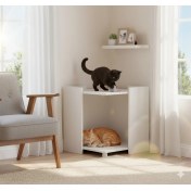 Resim Milobox Komodin Çok Amaçlı Kedi Mobilyası Beyaz 