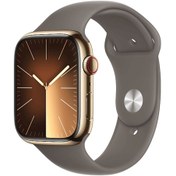 Resim Apple Watch Series 9 GPS + Cellular MRMR3TU/A 45 mm Altın Rengi Paslanmaz Çelik Kasa ve Kil Rengi Spor Ko 