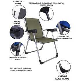 Resim Alin Metal 140 Kg Taşima Kapasiteli 2'li Lüks Bardaklıklı Kamp & Piknik Sandalyesi Haki 