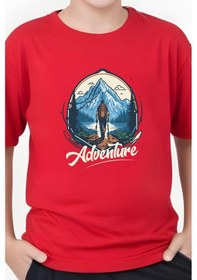 Resim Panios Kids Adventure Baskılı Erkek Çocuk Yuvarlak Yaka Kısa Kollu T-shirt Kırmızı 
