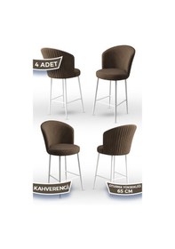 Resim Canisa Alte Serisi 4 Adet Kahve Sandalye 65 Cm Ada Mutfak Bar Sandalyesi Babyface Kumaş Beyaz Metal Ayaklı Sandalye Kahve Ayaklar Beyaz 