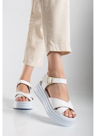 Resim Sade Düz Platform Dolgu Taban Sandalet Beyaz 