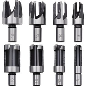 Resim 8 parça Ahşap Delik Tıpa Kesici Seti - Yüksek Karbon Çelik Kesici Araçlar - Mantar saplı matkap ucu bıçağı ahşap işleme için uygun 6mm 10mm 13mm 16mm (1/4 3/8 1/2 5/8) 