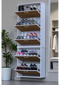 Resim Eliusta Sho Beş Düşer Kapaklı Ayakkabılık Ceviz Renk 72 Cm Asma 72x193x26 Cm Ayakkabılık Ceviz 