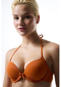 Resim Penti Turuncu Boyundan Bağlamalı Push Up Bikini Üstü 