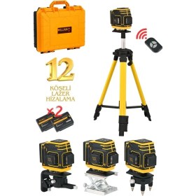 Resim Millian Italyan Uzaktan Kumandalı 12 Köşeli 360 Derece Çizgi Hizalama Lazer Makinesi Seviye Hizalama Cihazı 