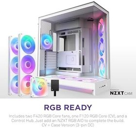 Resim NZXT H9 Flow RGB+ (2025) - Büyük Çift Odacıklı ATX Orta Kule Hava Akımı PC Kasası - 7 RGB Fan (6 x 140 mm, 1 x 120mm) ve Kontrol Göbeği - 420mm Radyatör Desteği - Geri Bağlantıya Hazır - Beyaz 