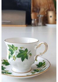 Resim Queen Anne Bone China Yaprak Desenli Duble Kahve Fincanı 2 Parça Yeşil2 