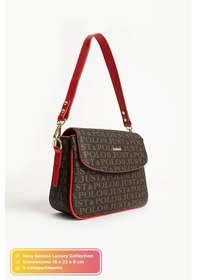 Resim Just Polo Kadın Baskılı Ayarlanabilir Askılı El & Omuz Çantası Ebat : 26 X 13 Cm Shopper Kahve Kırmızı 