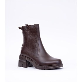 Resim Kadın Hakiki Deri Kışlık Ökçeli Fermuarlı Bot Kahverengi 