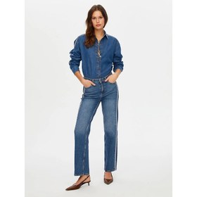 Resim Faik Sönmez Kontrast Bant Detaylı Wide Leg Fıt Kadın Jean Pantolon W26JPN004 (UW26JPN004) 