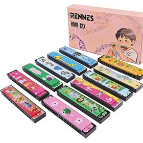 Resim Rennes HMR 12X 12'li Çocuklara Özel 16 Delikli Desenli Mızıka Seti 