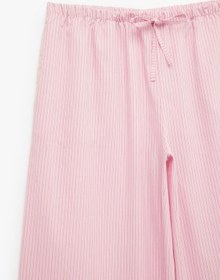 Resim Koton Koton X Sibil Çetinkaya - Pamuklu Beli Bağcıklı Geniş Paça Çizgili Poplin Pantolon Pembe Desenli 6sak40356uw 