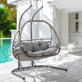 Resim Rehome Malta Çiftli Rattan Bahçe Salıncağı | Gri 