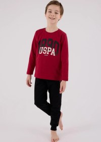 Resim U.s. Polo Assn. Erkek Çocuk Uzun Kol Pijama Takım Bordo-1778 Bordo 