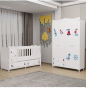 Resim Melina Bebek Odası Yıldız 4 Kapaklı Dolap - Denizci Beyaz 