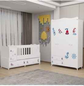 Resim Melina Bebek Odası Yıldız 4 Kapaklı Dolap - Denizci Beyaz 