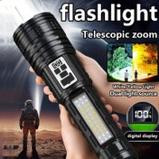Resim Çok fonksiyonlu dış mekan LED el feneri, şarj edilebilir, ayarlanabilir odaklama, çok renkli yan ışıklar, uzun menzil ve çift düğme kontrolü, USB kablosu ile donatılmış, acil durumlar, kampçılık, balık tutma ve yürüyüş için ideal 