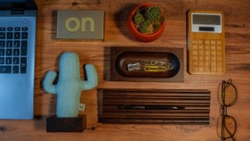 Resim KAYIGO Woody Koyu Kahverengi Üçlü Ofis Seti - Mavi Kaktüs 