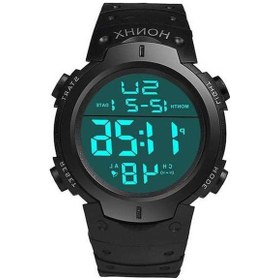 Resim Novahub Moda Su Geçirmez Siyah Erkek Boy Lcd Dijital Kronometre Tarih Kauçuk Spor Bilek Saati Siyah 