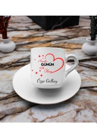 Resim İsme Özel Anneler Gününe Özel Baskılı 2'li Türk Kahve Fincanı Hediye Seti Anneye Hediye T4 