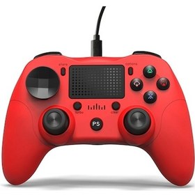Resim Kırmızı Usb Kablolu Ps4 Oyun Kolu, Çift Joystick Ve Dokunmatik Panel İle Ps4/pro/slim Uyumlu 