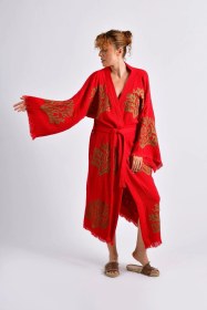Resim Brandsmithshop Kırmızı Ethereal Coral Kimono Çok Renkli 