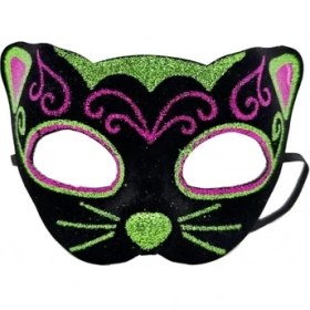 Resim Siyah Kadife Işlemeli Kedi Maskesi 