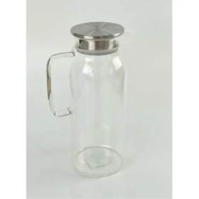 Resim Renklime 1500 ml Borosilikat Cam Su Sürahisi - Metal Kapaklı ve Isıya Dayanıklı 