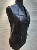 Resim ArdaStilDeri Hakiki Deri Kadın Biker Motorcu Deri Yelek 