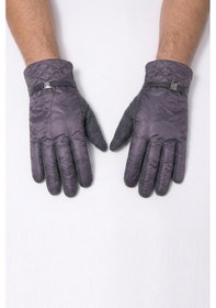 Resim Bay Şapkacı Erkek Kapitone Desenli Kışlık Eldiven - Metal Toka Detaylı Şık Tasarım-8154 Gri 