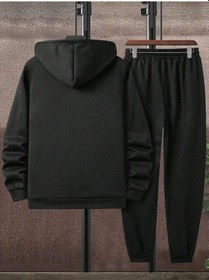 Resim Fresh Eşofman Takımı Sweatshirt Jogger - Siyah Baskılı Şardonlu Kapüşonlu Siyah 