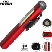 Resim 1 adet Şarj Edilebilir USB El Feneri, Manyetik Tutucu ve Cep Mini El Feneri ile LED Kalem Feneri 