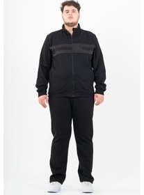 Resim Maraton Sportswear Büyük Beden Erkek Dik Yaka Düz Paça Uzun Kol Basic Siyah-Siyah Eşofman Takımı 22436-Siyah-Siyah 